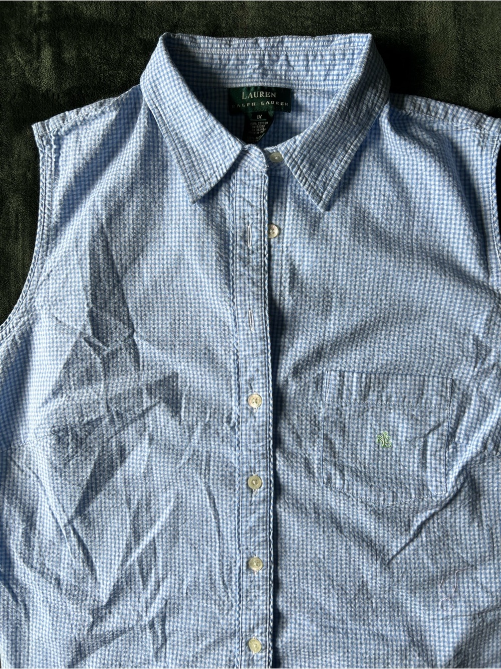 Lauren Ralph Lauren Light Blue Gingham Sleeveless Button-Down Dress-perfect